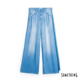 【SOMETHING】女裝 激腰束腹丹寧寬褲(漂淺藍)