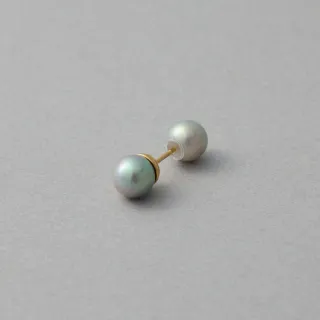 【ete】(Ornament Pierce) 雙面珍珠單耳環(金色 粉霧金色)