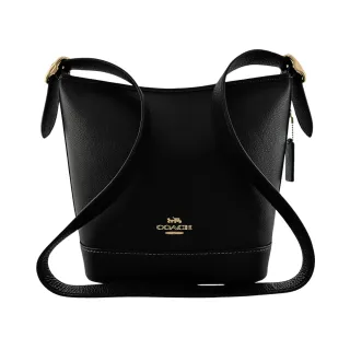 【COACH】全皮斜背水桶包(黑色荔枝紋)