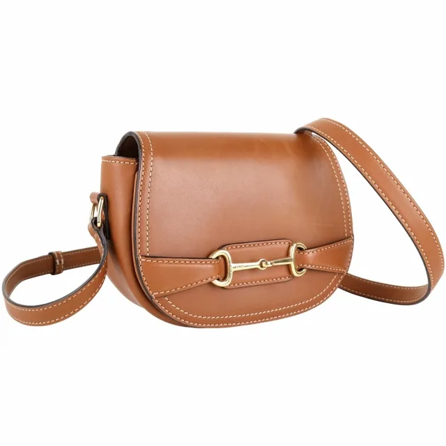 【CELINE】賽琳 Crecy 小型 天然牛皮斜背馬鞍包-黃褐色(斜背包 肩背包 馬鞍包)