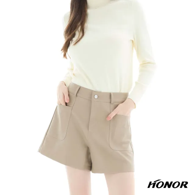 【HONOR 山形屋】出清品 素色百搭單釦皮質短褲-黑/杏(限定出清)