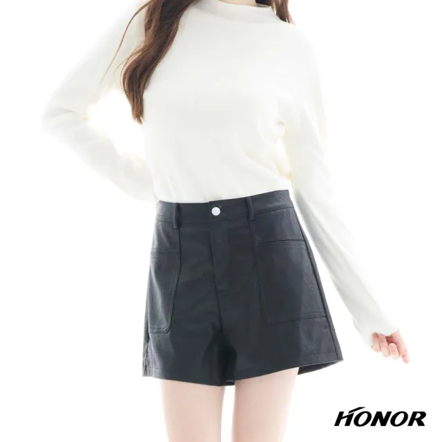 【HONOR 山形屋】出清品 素色百搭單釦皮質短褲-黑/杏(限定出清)