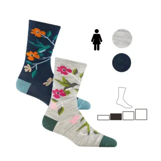 【Darn Tough】女款 6121/6104美麗諾羊毛休閒襪 - 輕量中筒襪(花羽漫步/台灣代理公司貨/日常穿搭/S-M)
