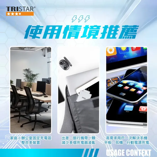 【TRISTAR】PD+QC 120W八孔快速充電器 USB-C Type-C/USB快充 TS-USB176(支援iPhone17)
