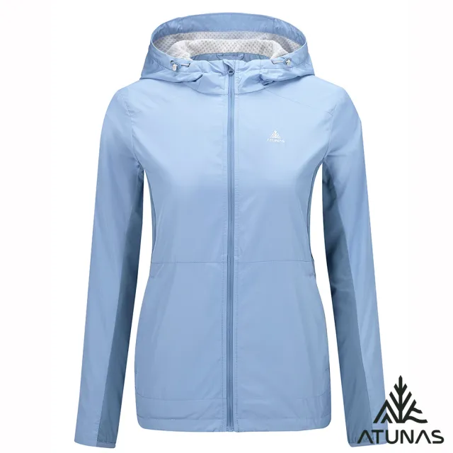 【ATUNAS 歐都納】女款石墨烯抑菌抗臭恆溫保暖輕量連帽外套(A1GA2520W霞暮藍/抗靜電/防潑水/休閒)