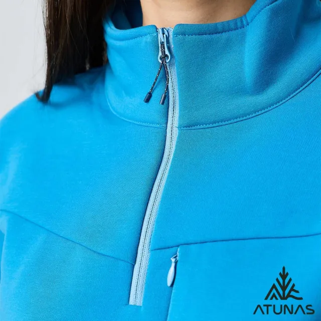 【ATUNAS 歐都納】女款POLARTEC THERMAL PRO保暖長袖立領拉鍊衫(A1PS2523W蔚藍/透氣快乾/戶外休閒/日常)