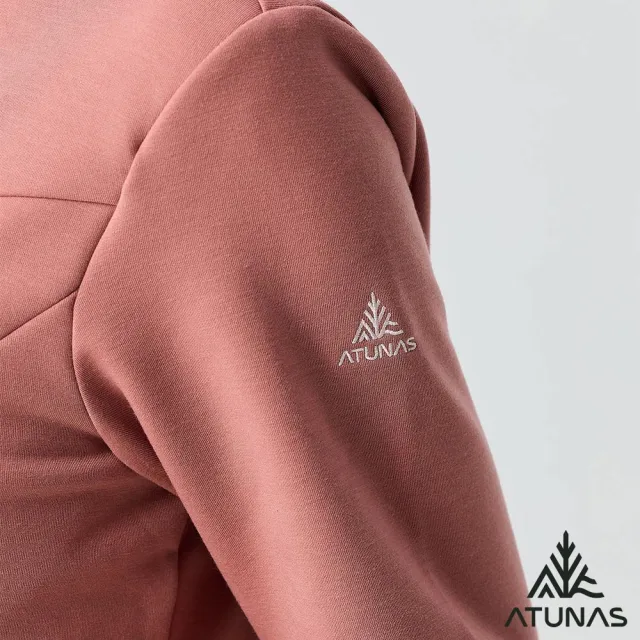 【ATUNAS 歐都納】女款POLARTEC THERMAL PRO保暖長袖立領拉鍊衫(A1PS2523W灰粉/透氣快乾/戶外休閒/日常)