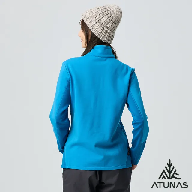 【ATUNAS 歐都納】女款POLARTEC THERMAL PRO保暖長袖立領拉鍊衫(A1PS2524W海藍/透氣快乾/戶外休閒/中層衣)