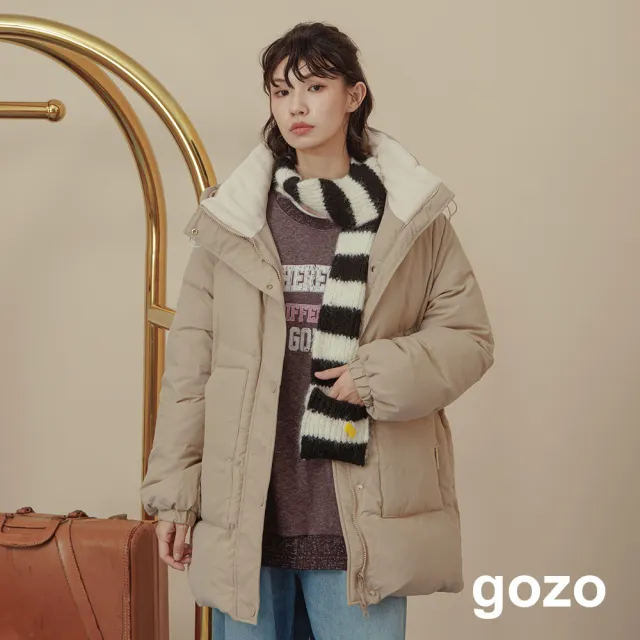 【gozo】顯瘦壓線擋風立領連帽長版羽絨外套(兩色)