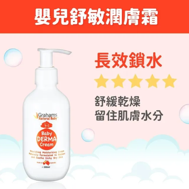 【Grahams 珂然】嬰兒舒敏洗髮露/沐浴乳/乳液 200ml(澳洲專業肌膚護理第一品牌)