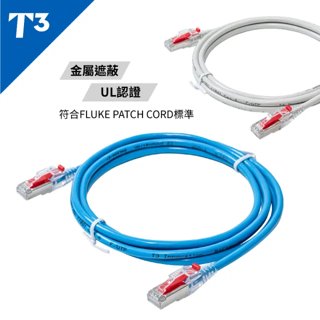 (美國T3) 網路線 30cm 防插拔  28AWG 極細超高速 CAT6 F/UTP(網路跳線 CAT6 FUTP)