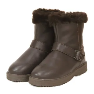 【都會女子】女 牛皮中高筒專業防滑保暖雪鞋.雪靴_附冰爪+防滑鞋底(SN282 深咖)