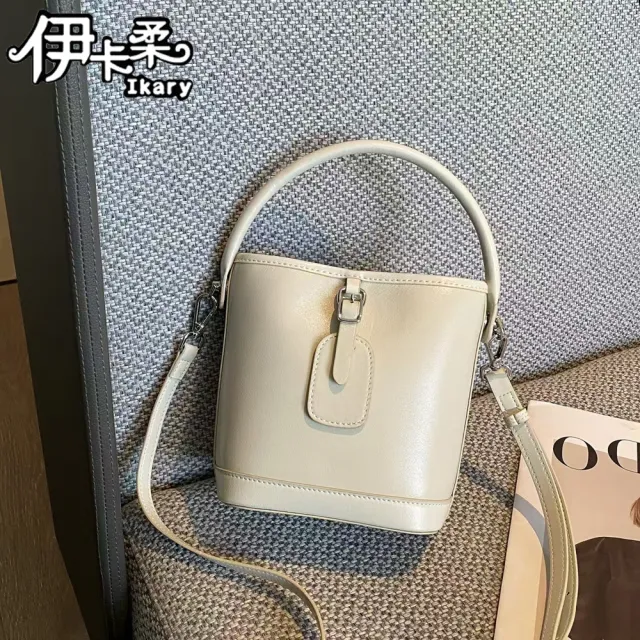 【Ikary 伊卡柔】雙11 復古真皮斜跨手提水桶包(5517)（其他規格）