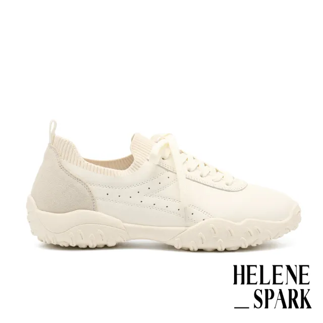 【HELENE_SPARK】美式復古沖孔異材質綁帶厚底休閒鞋(白)