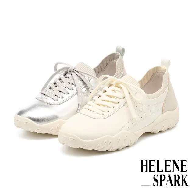 【HELENE_SPARK】美式復古沖孔異材質綁帶厚底休閒鞋(白)