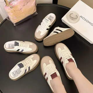 【Alberta】厚底德訓包頭半拖鞋 復古厚底鞋 無後跟懶人鞋 休閒一腳蹬 鞋穆勒 3色