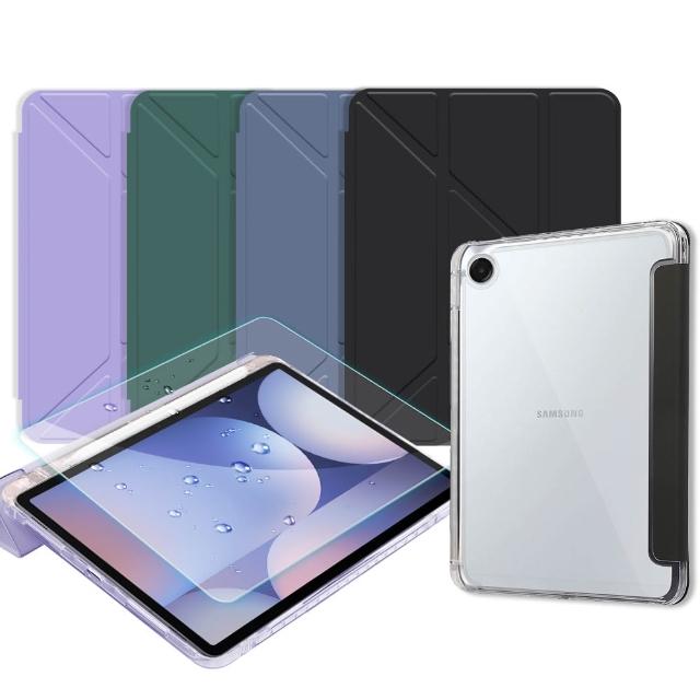 【VXTRA】三星 Galaxy Tab A11+ 11吋 軍事防摔級 Y折晶透背蓋立架皮套+9H玻璃貼(合購價)