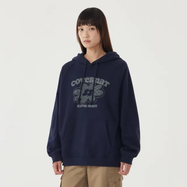 【COVERNAT】女款幸運草圖案連帽T(WMS連帽上衣 帽T 混灰/深海軍藍色)