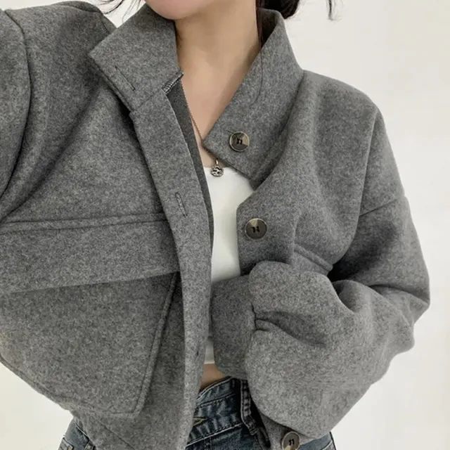 【D.studio】韓版復古立領寬鬆外套(毛衣針織上衣冬天女裝衣服保暖外套保暖上衣冬天外套長袖上衣J301)