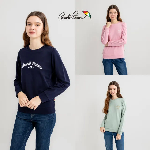 【Arnold Palmer 雨傘】男女裝-刺繡LOGO圓領長袖大學T(多色)