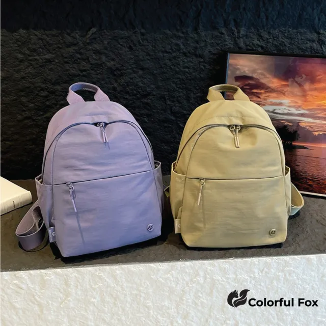 【Colorful Fox】日系百搭素面防水簡約後背包 雙肩包(灰/粉/橘/紫/藍/綠/黑)