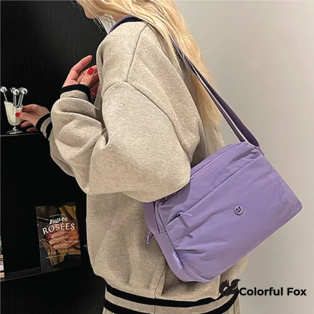 【Colorful Fox】百搭休閒多層防水尼龍單肩包 斜跨包(灰/粉/黃/橘/藍/紫/黑)