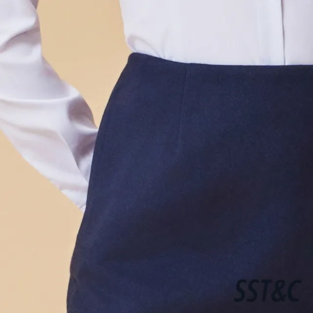 【SST&C】女裝 可機洗_針織藏青紋理西裝裙-825212040061(換季65折)