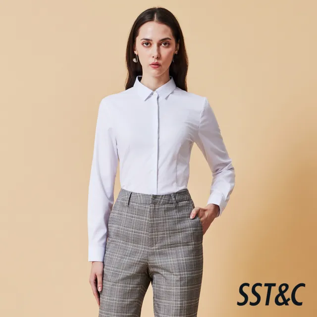 【SST&C】女裝 白色格紋拼撞標準版襯衫-825212051041(換季55折)