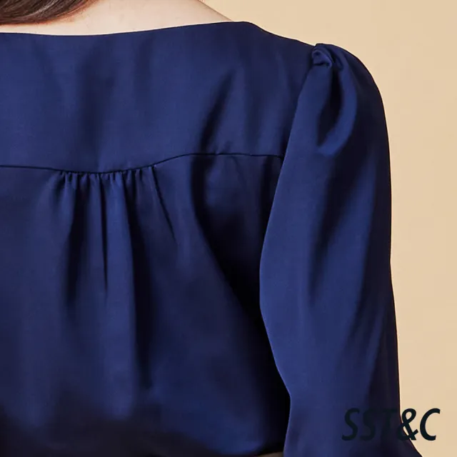 【SST&C】女裝 深幽藍V領抽皺袖長袖上著-825212061012(指定單品快閃價)