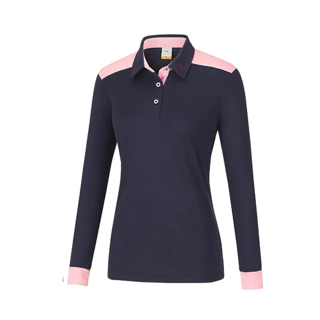 【Per GIBO】簡約拼接女長POLO衫(PK253163丈青/春秋款)