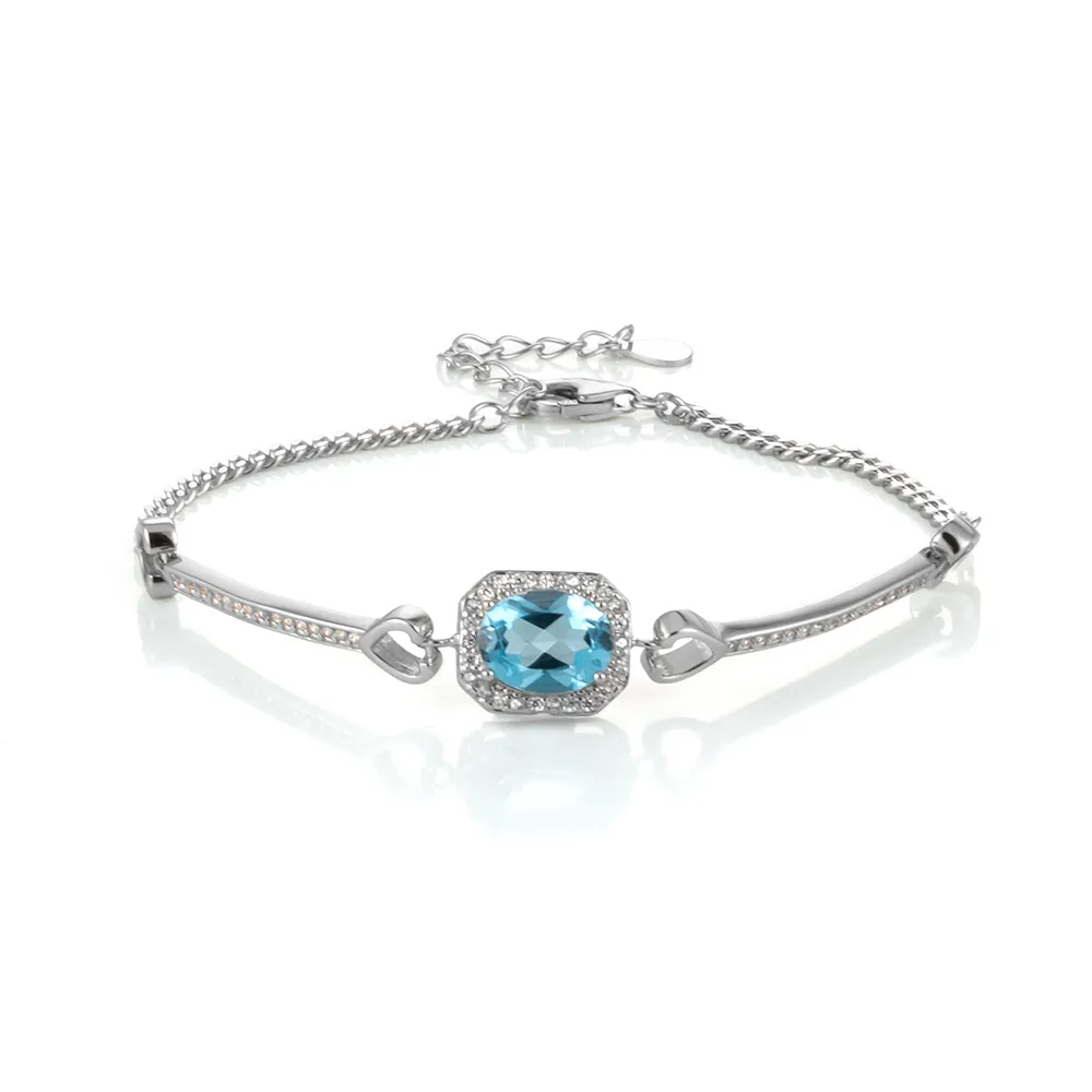 【Woogie武吉珠寶】設計藍托帕石純銀鐲鍊(橢圓9x7mm)