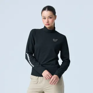 【YUANDONGLI 元動力】元小熊刺繡中高領磨毛保暖上衣(黑；S-L；4244131202)