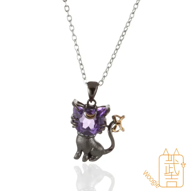 【Woogie武吉珠寶】精品紫水晶水鑽設計純銀項鍊(貓形切割)