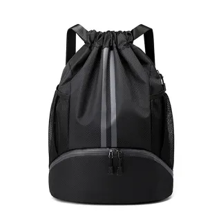 【E.dot】乾濕分離抽繩束口籃球健身包(雙肩包 後背包)