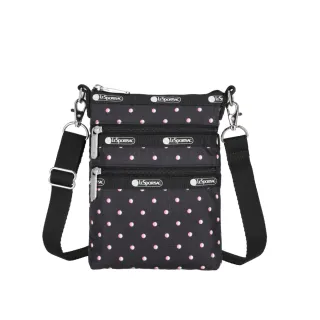 【Lesportsac】輕量材質 三層拉鍊斜背包(4007 粉色點滴)