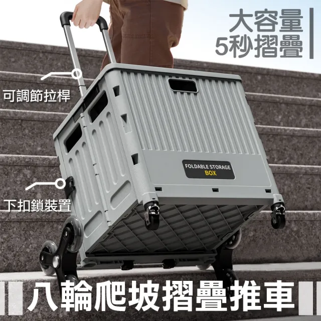 【WE CHAMP】戶外露營 八輪爬坡摺疊推車-45L(萬用折疊購物車/折疊手推車)