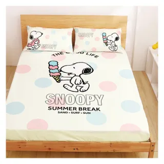 【享夢城堡】MIT精梳棉雙人床包枕套5x6.2三件組－史努比Snoopy 甜甜冰淇淋-米黃