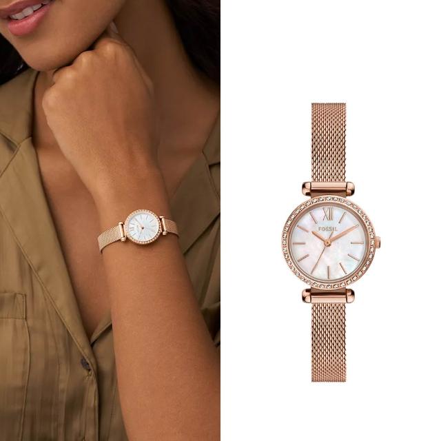 【FOSSIL】Tillie Mini 鑲鑽細緻女錶 玫瑰金色不鏽鋼米蘭帶 26 MM BQW3897()
