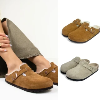 【BIRKENSTOCK 勃肯】Boston Shearling 麂皮半包毛毛穆勒鞋 女 一般寬真皮波士頓涼拖鞋 休閒懶人鞋