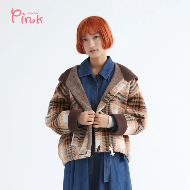 【PINK NEW GIRL】線條格紋保暖連帽外套 Z5704BD(2色)