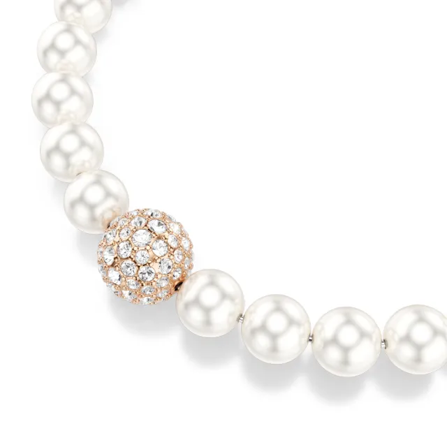 【SWAROVSKI 施華洛世奇】Matrix 手鏈 水晶珍珠 圓形切割 白色 鍍玫瑰金色調