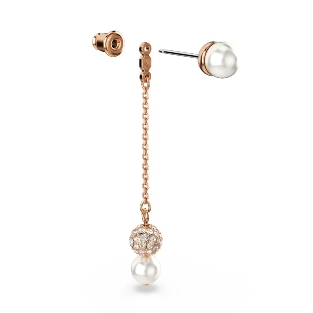 【SWAROVSKI 施華洛世奇】Matrix 水滴形耳環 水晶珍珠 圓形切割 白色 鍍玫瑰金色調