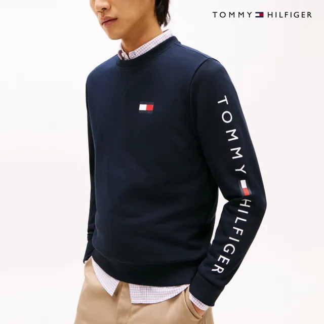 【TOMMY HILFIGER】官方旗艦館Tommy旗幟圓領衛衣_藍色