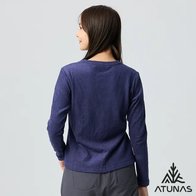 【ATUNAS 歐都納】女款經典保暖長袖圓領衫(A2TS2540W靛藍/刷絨柔軟/素面長T/日常休閒)