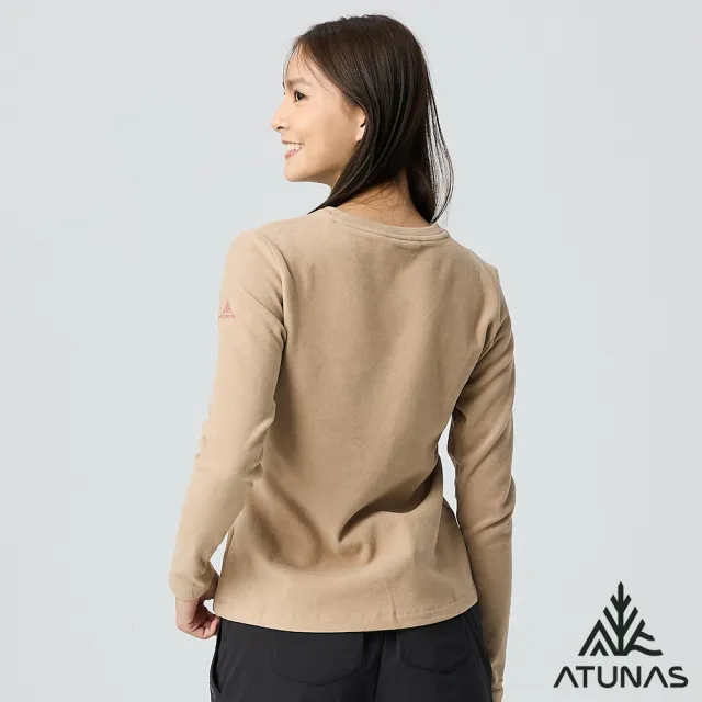 【ATUNAS 歐都納】女款經典保暖長袖圓領衫(A2TS2540W奶茶/刷絨柔軟/素面長T/日常休閒)