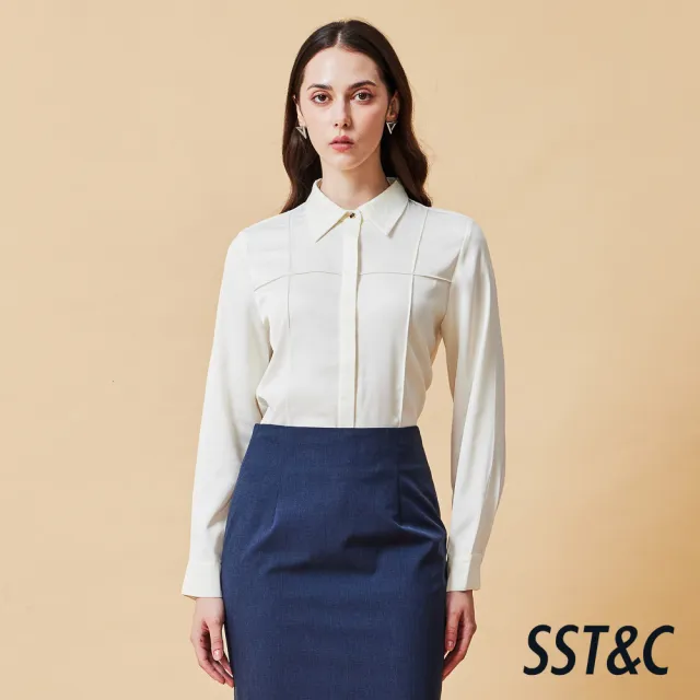 【SST&C】女裝 緞光立體車線長袖上著-米白-825212061041(換季55折)