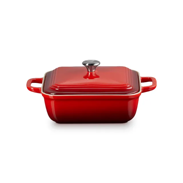 【Le Creuset】舊金山系列瓷器方形烤盤23cm附蓋(櫻桃紅/棉花白 2色選1)