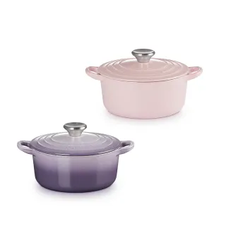 【Le Creuset】琺瑯鑄鐵鍋圓鍋 18cm(雪紡粉/藍鈴紫 2色選1)