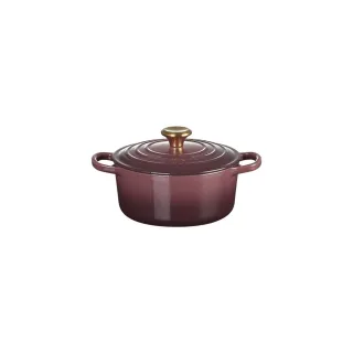 【Le Creuset】典藏琺瑯鑄鐵鍋圓鍋 18 cm(無花果-金頭)