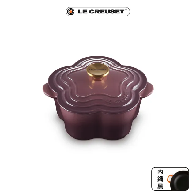 【Le Creuset】琺瑯鑄鐵鍋山茶花鍋 20cm(無花果-金頭-內鍋黑)